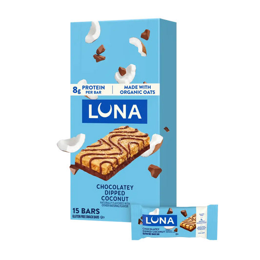LUNA Bar Chocolatey Dipped Coconut Flavor Gluten Free Snack Bars, Non-GMO Protein Bars